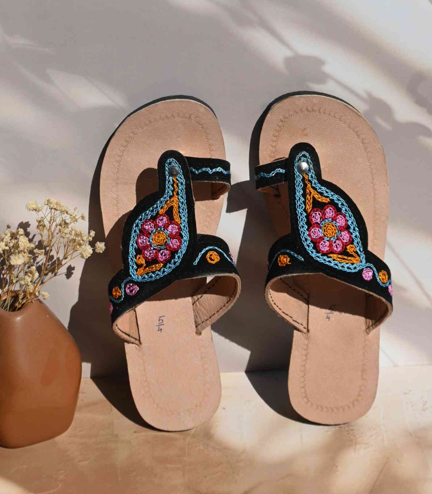 Colorful Embroidered Black Chamba Chappal view 2