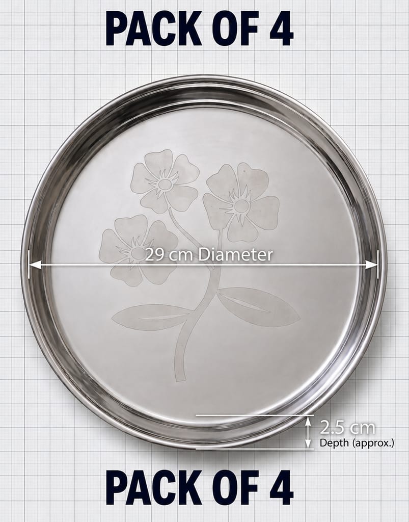Premium Stainless Steel Round Floral Design Thali (Khoncha) view 2