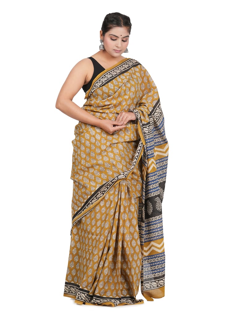 Bagru Handblock Printed Cotton Saree With Blouse - (1TTXSARRJ17106-14) view 2