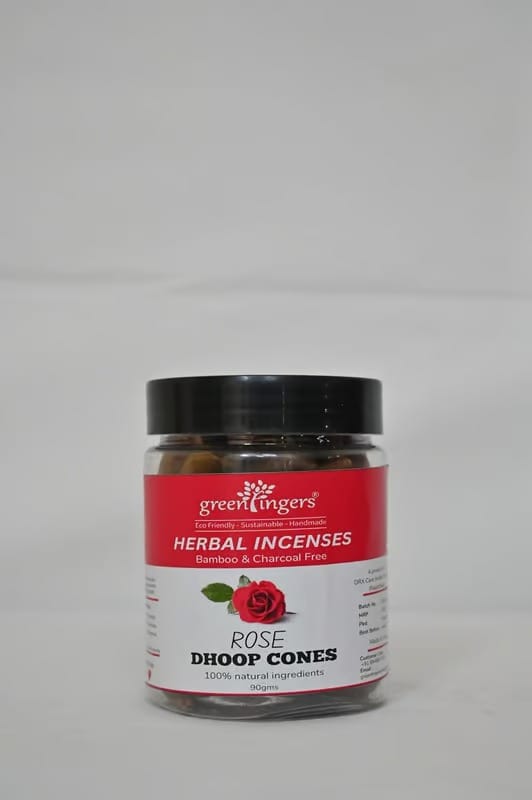 Green Fingers; Rose DHOOP Cones. Bamboo Free. Herbal Incense. Natural Aroma. Cow Dung, Kapur, & Other Natural Ingredients. set of 4 view 2