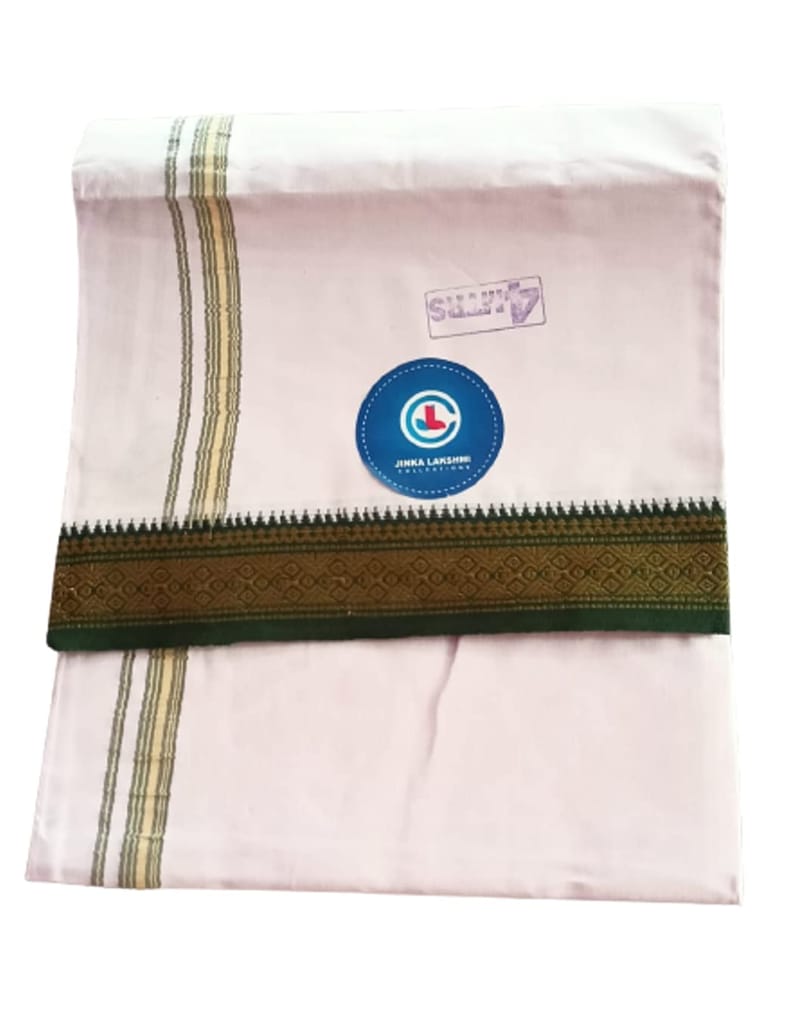 JINKA LAKSHMI COLLECTIONS 100% Cotton Dhoti With Same Big Borders Up and Down 4 Meters Unstitched Pack of 1 (Multicolor-2) view 2