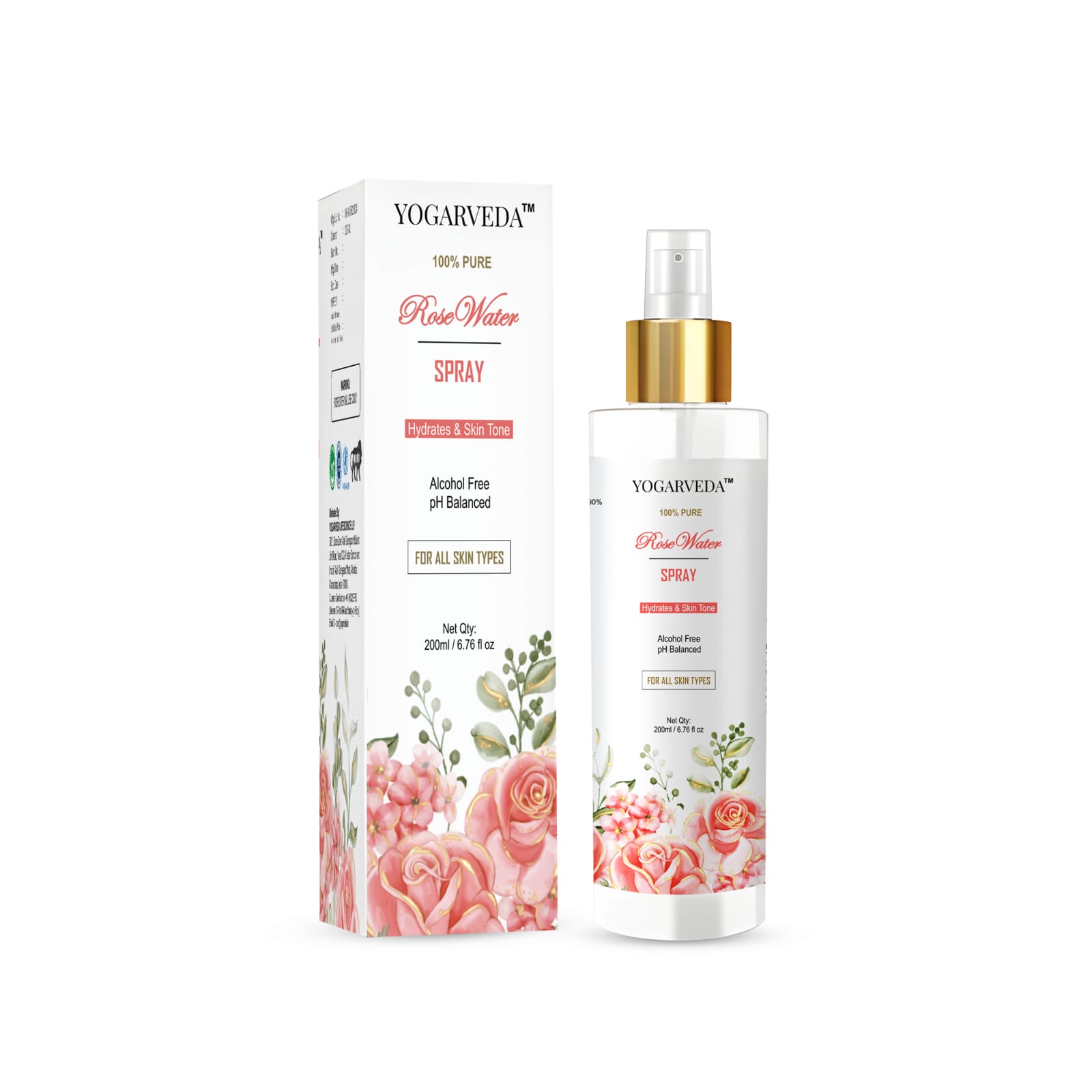 YOGARVEDA 100% Pure Rose Water Spray 200 ml | Alcohol-Free | pH Balanced Men & Women (200 ml) Pack of 2
