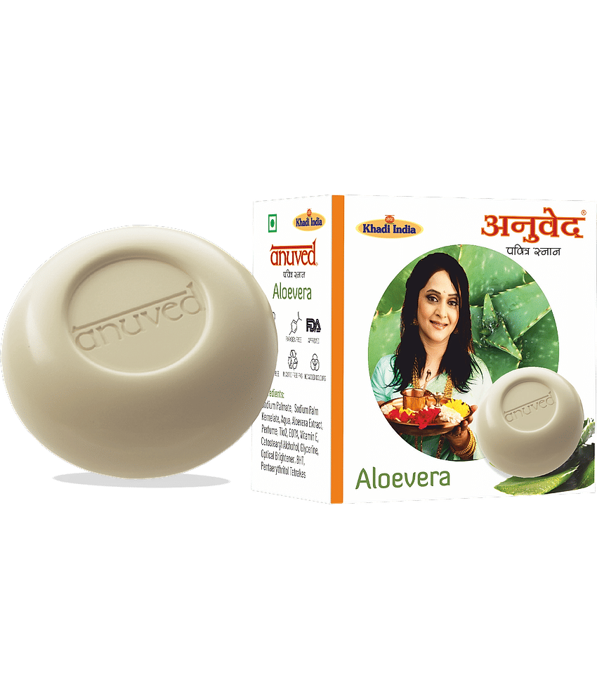 ANUSPA Anuved Herbal Aloe vera Soap Effective Cleanser & Skin Moisturizer. Bathing Bar (Each 125) g Pack of 6