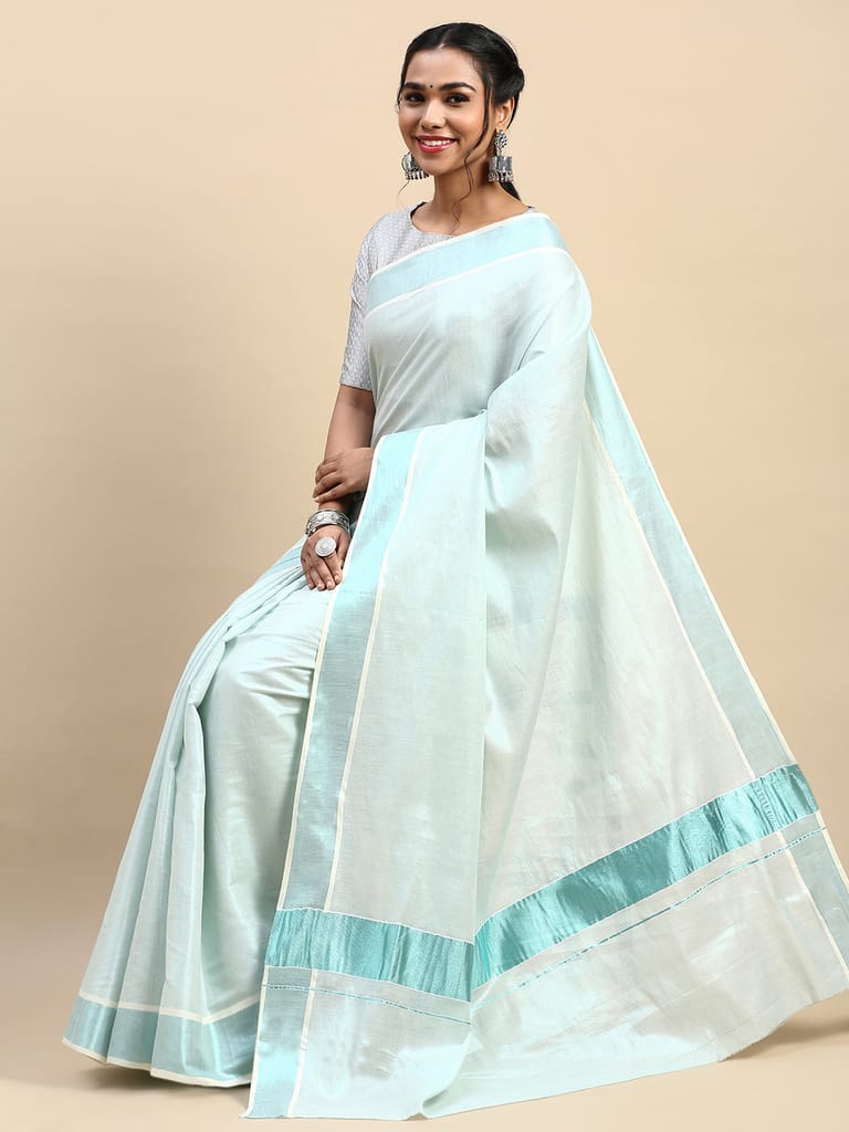 Kerala Saree Lite Green Colour Jari plain Border KS95 view 2