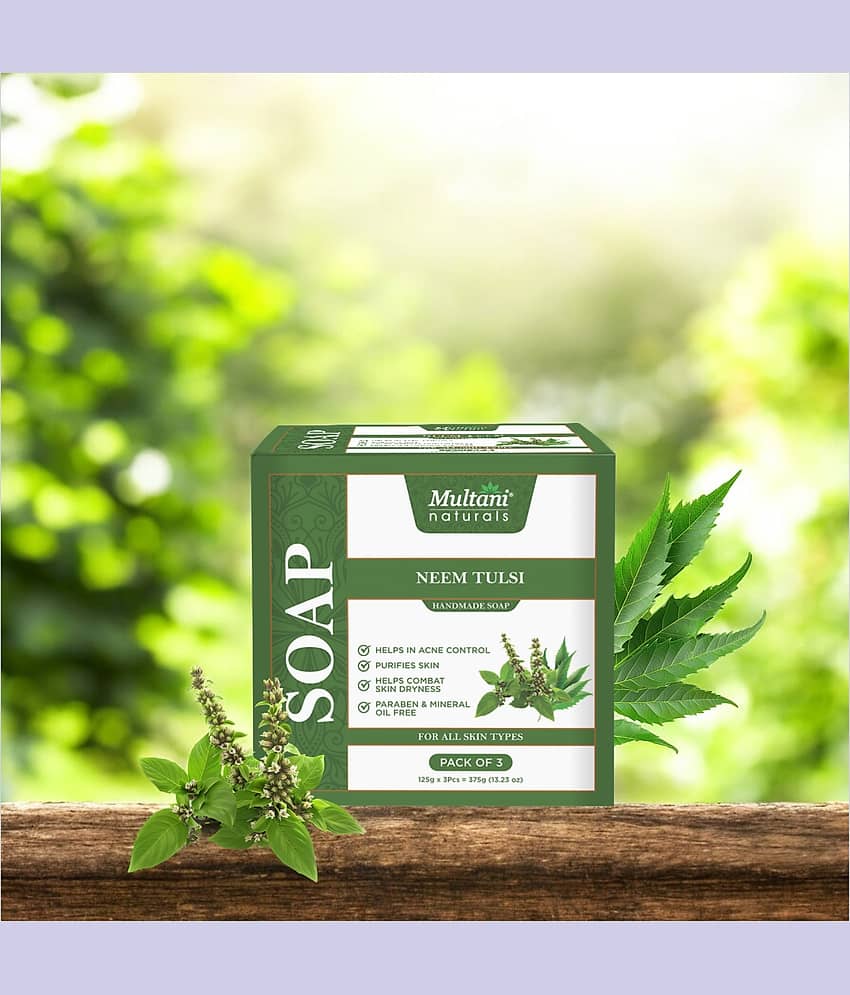 Multani Naturals Neem Tulsi Soap With Neem Extracts Antioxidants, Fights Acne & Skin Irritation, Fights Dryness 125gm (Pack of 3) view 2