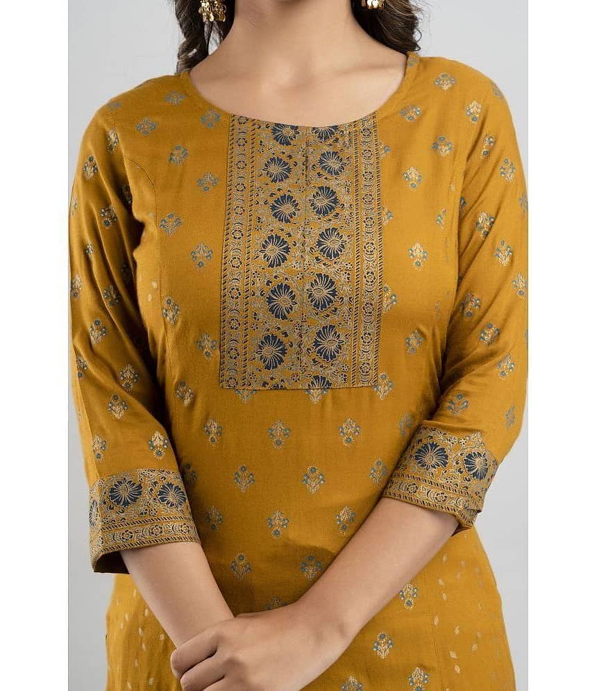 MAUKA - Gold Straight Rayon Women's Stitched Salwar Suit ( Pack of 1 ) view 2