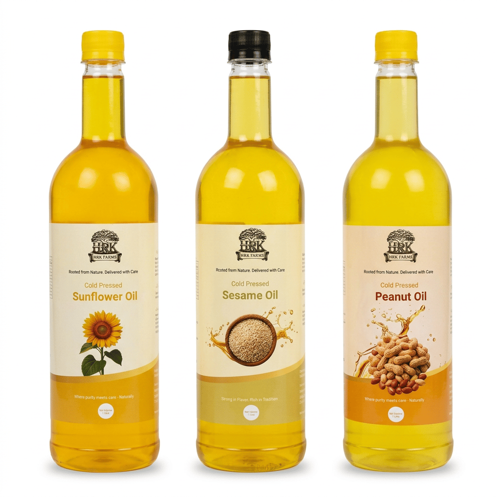 Healthy Cooking Oil Combo (Groundnut + Sunflower + Sesame Oil | 1L Each | Wood Pressed | HRK Farms) view 2