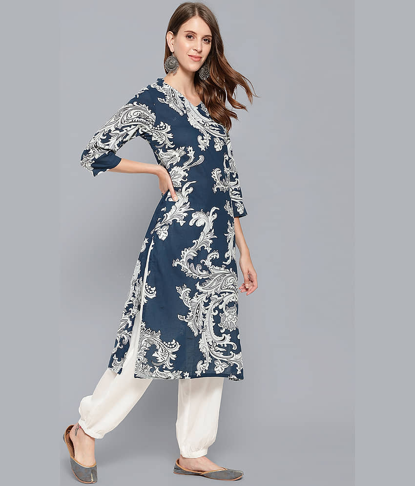 Antaran Cotton Printed Kurti With Salwar Women's Stitched Salwar Suit - Blue ( Pack of 1 ) view 2