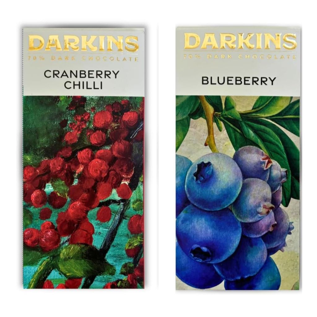 Darkins 70% Dark Chocolate With Blueberries | 70% Dark Chocolates Cranberry & Chilli | Vegan | Gluten-Free | Hand Crafted Chocolate | Unrefined Cane Sugar | No Artificial Flavours | Natural Chocolates Bar (50g Each Pack of 4) view 2