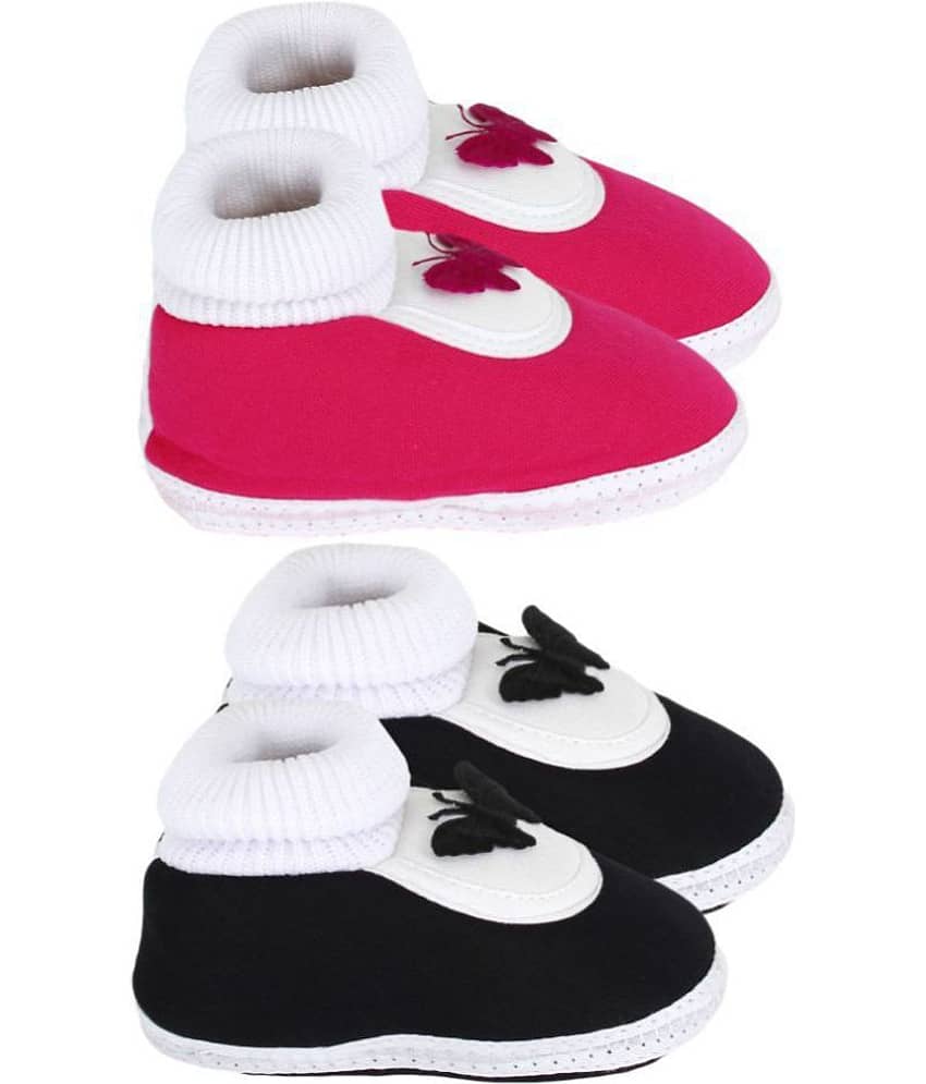 Neska Moda Pack Of 2 Baby Infant Soft Black and Pink Booties/Shoes For 0 To 12 Months view 2