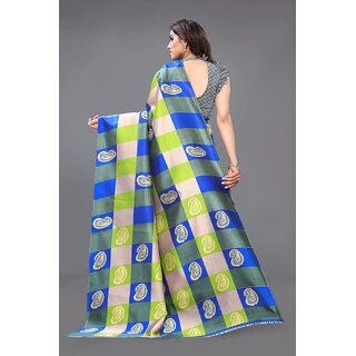 Multicolour Checked Design Art Silk Printed Saree view 2