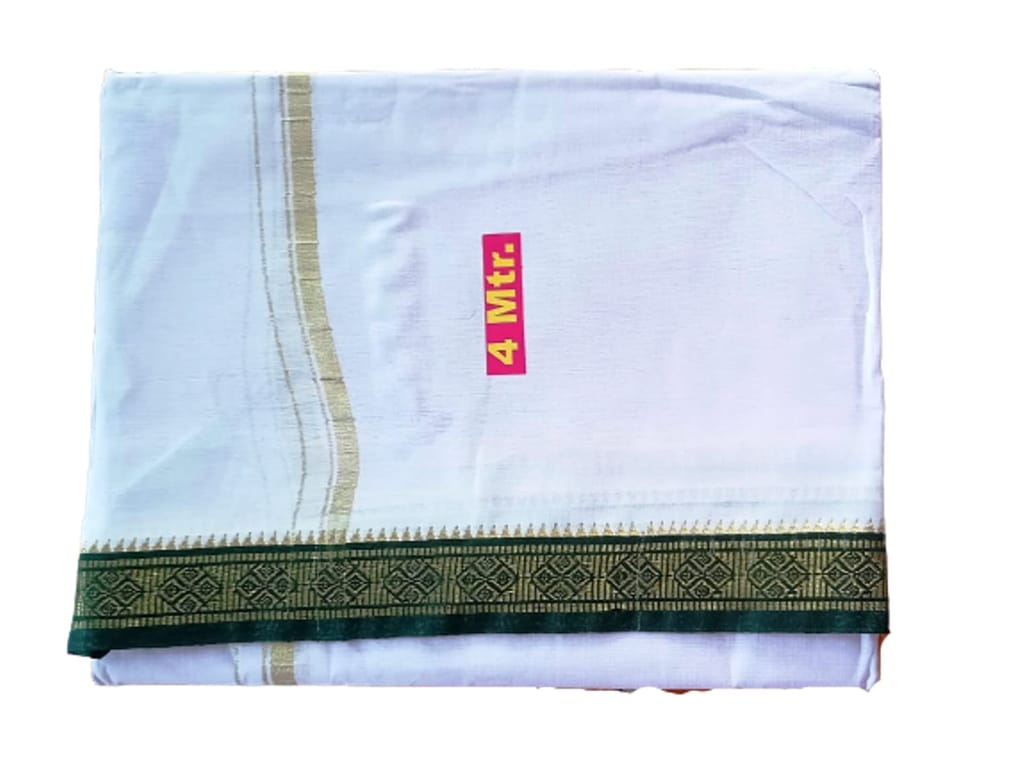 JINKA LAKSHMI COLLECTIONS Combo Handloom Pure Cotton Dhoti For Men With Beautiful Borders 4 Meters Unstitched Pack of 2 (Multicolor-3) (Green-Maroon) view 2