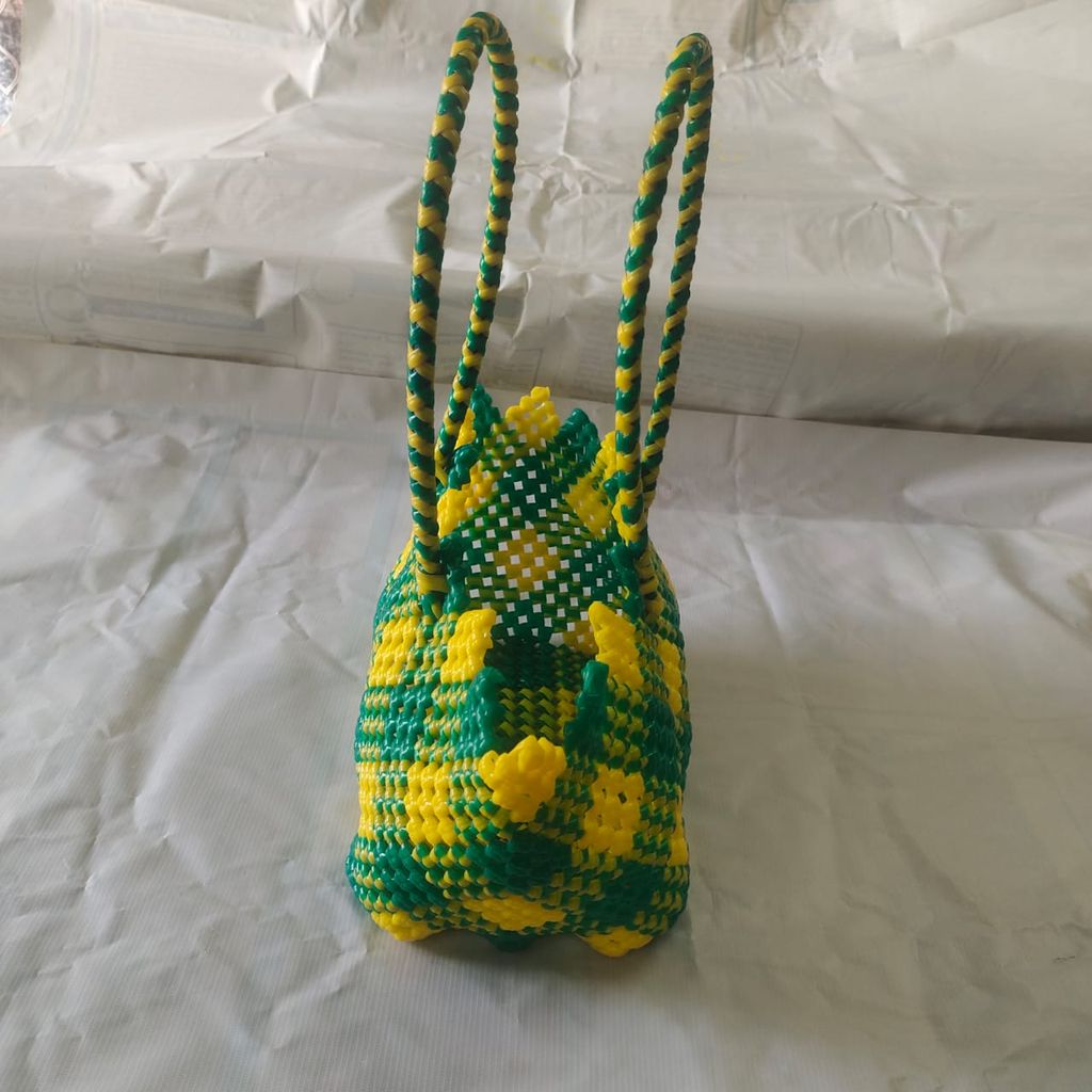 Handwoven Green & Yellow Market Tote Bag view 2