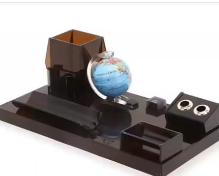 Plastic Acrylic Desk Organizer with Globe and Indian Flag view 2