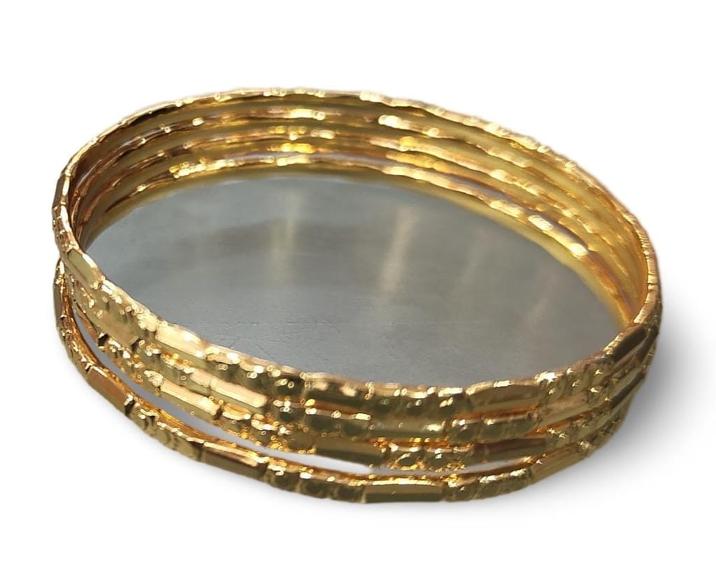4 Piece Set of Gold Plated Textured Kada Bangles for Women view 2