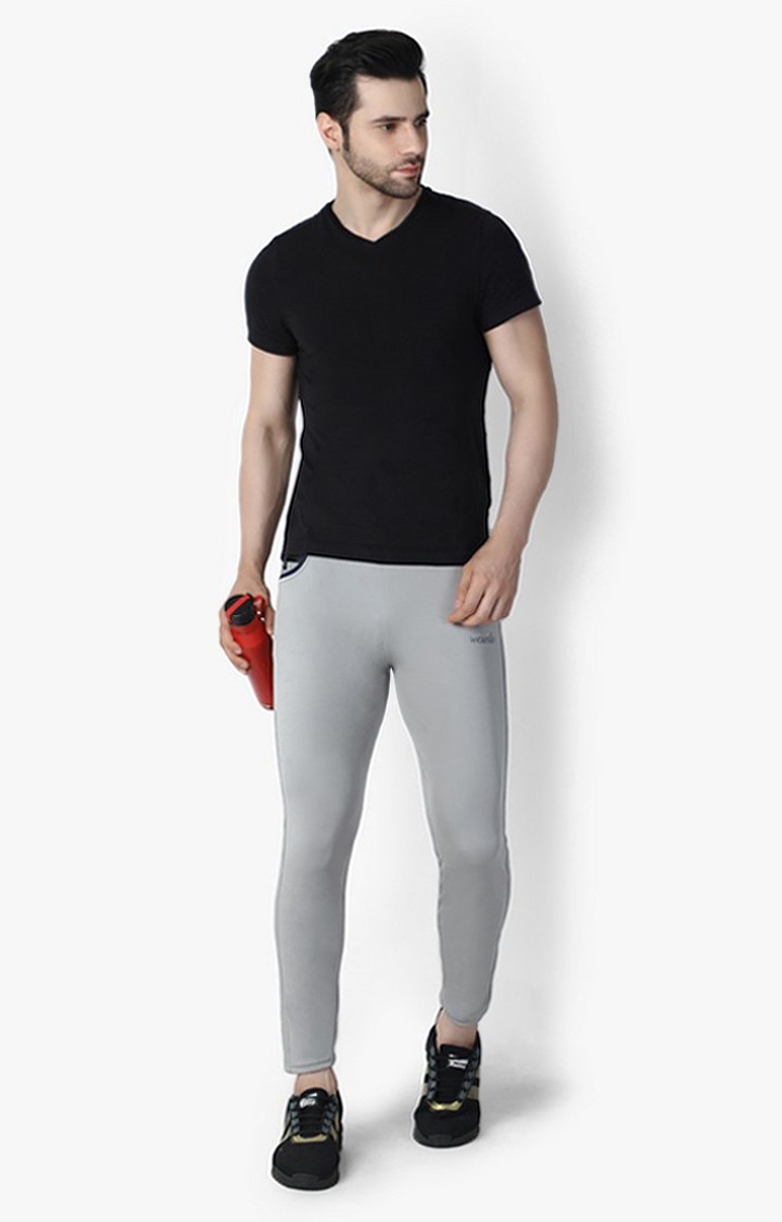 Men's Silver Lycra Solid Trackpants view 2