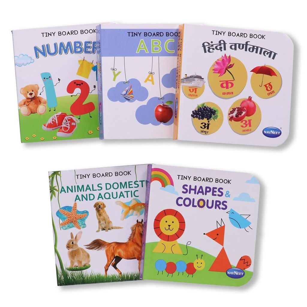 Navneet Tiny Board Book Library- Best Picture board books for babies & toddlers: 5 Books- ABC, Numbers, Hindi Varnamala, Shapes and Colours,Domestic and Aquatic animals- Early Learning Books Navneet Education Limited view 2