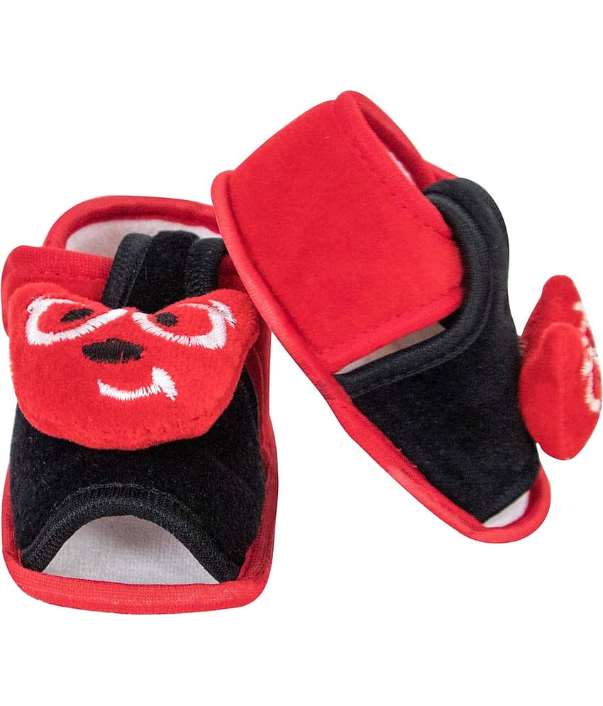 Neska Moda 6 To 12 Months Baby Boys & Girls Teddy Face Velvet Sandal Booties (Red,Black,White) view 2