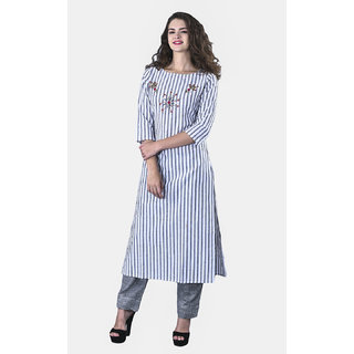 AAIVAN Straight Cotton Kurtis for Women (Gray) view 2