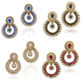 Women Jewellery Royal Designer Gold Plated Multi Color Green Pearl Traditional Kundan Earrings view 2