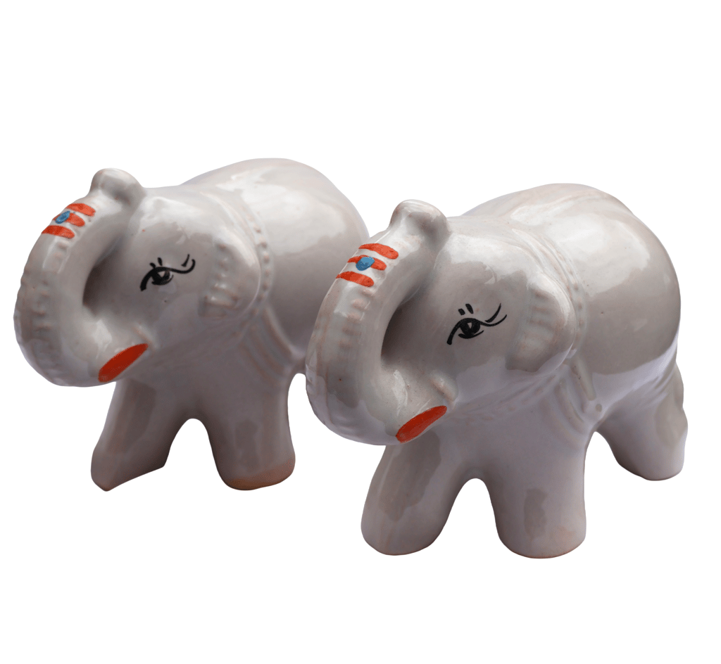 Decorative Off-White Ceramic Elephant Figurines Pair view 2