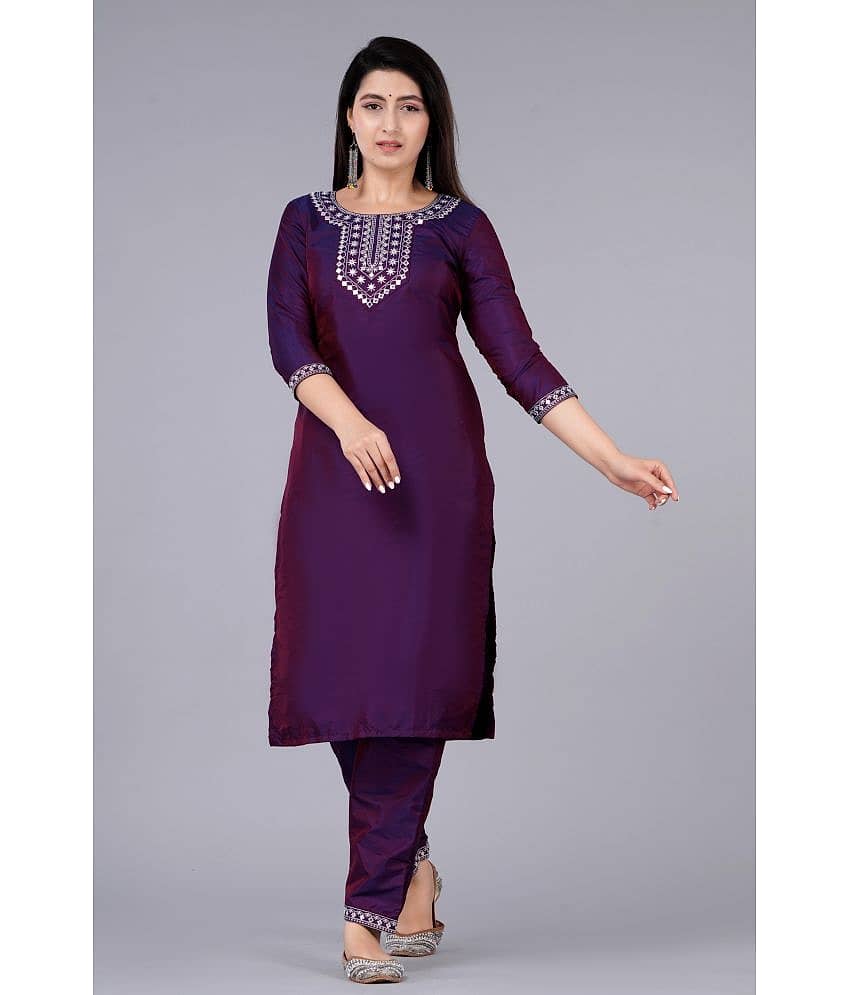 EXPORTHOUSE - Purple Straight Silk Women's Stitched Salwar Suit ( Pack of 1 )