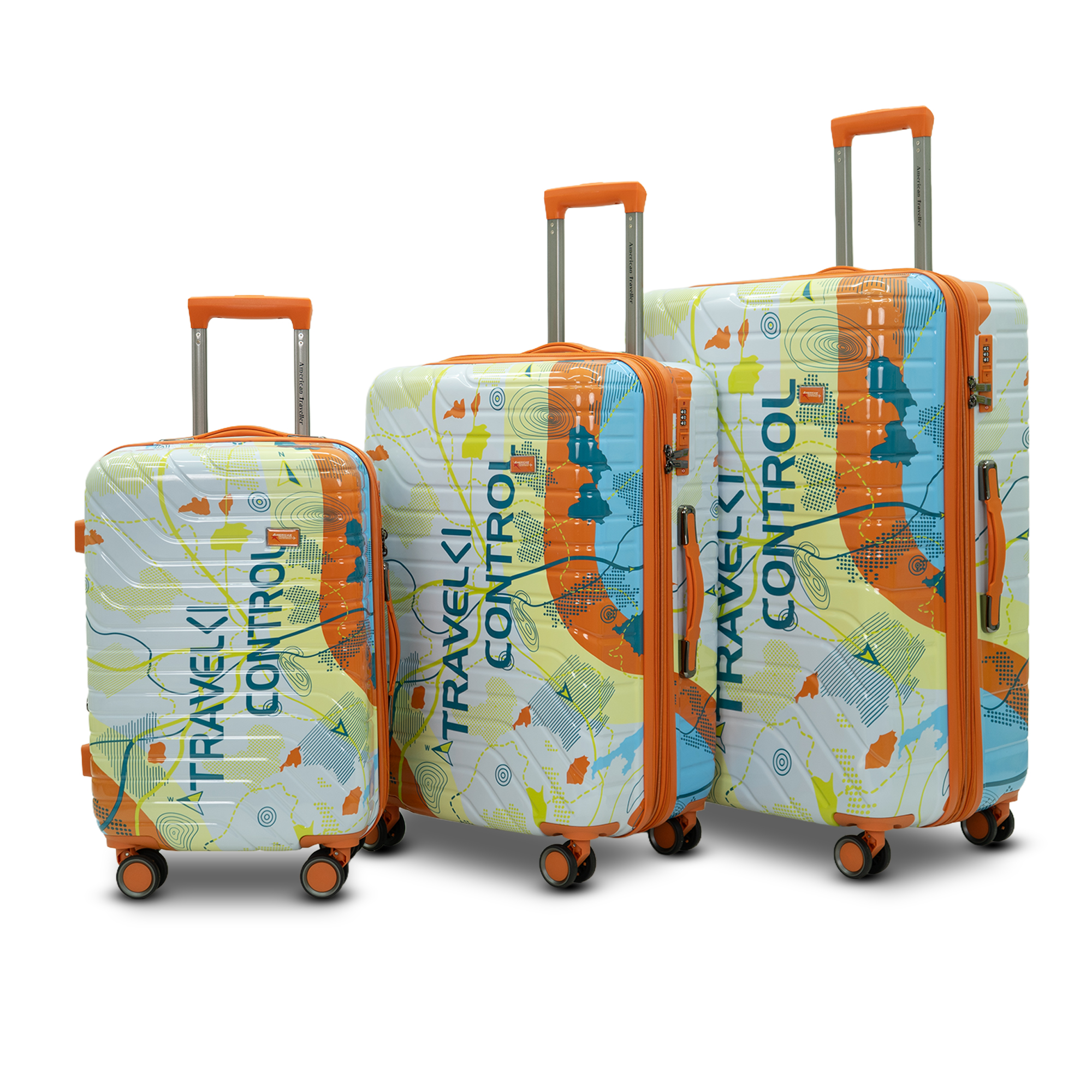 American Traveller THE UPLAND Trolley Bag Set of 3 Cabin, Medium, Large | Travel Suitcase Set | Durable Hard Shell | TSA-Type Lock | Spinner Trolley with Anti-Theft Zippers (3, Sky Blue(Light Blue))