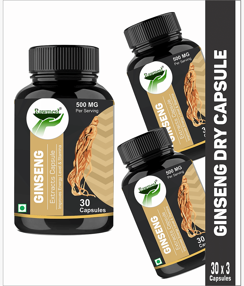 rawmest Ginseng Extract Capsule For Strength & Stamina Capsule 90 no.s Pack of 3