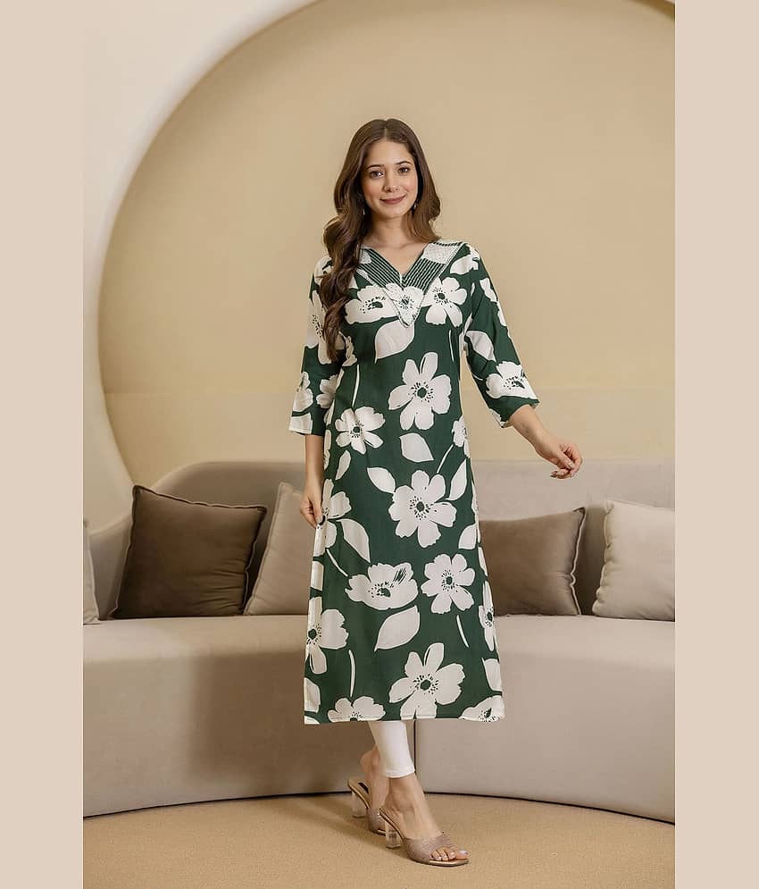 Kapadia Women Cotton Blend Printed Straight Kurti ( Green ) view 2