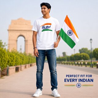 Black and White Jai Hind Printed Pure Cotton Round Neck Printed T-Shirt For Men view 2