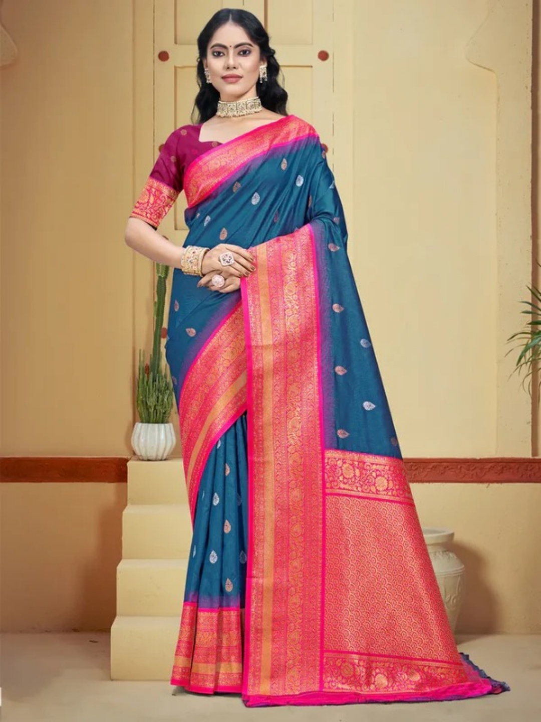 Blue Silk Saree view 2