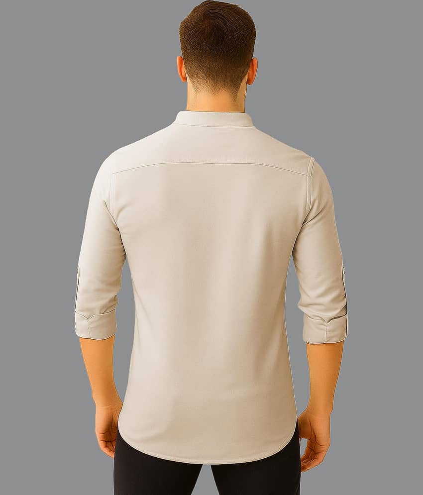 UNI VIBE Cotton Blend Plain Shirt Style Kurta For Men ( Beige ) view 2