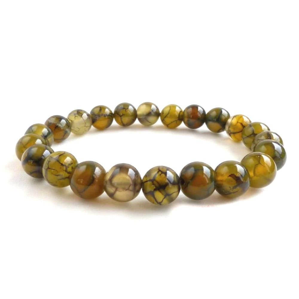 Ekdant Yellow Dragon Vein Agate Bracelet Natural Crystal Healing Bracelet Gemstone Jewellery Beaded Stone Bracelet for Men & Women, Bead Size 8 mm view 2