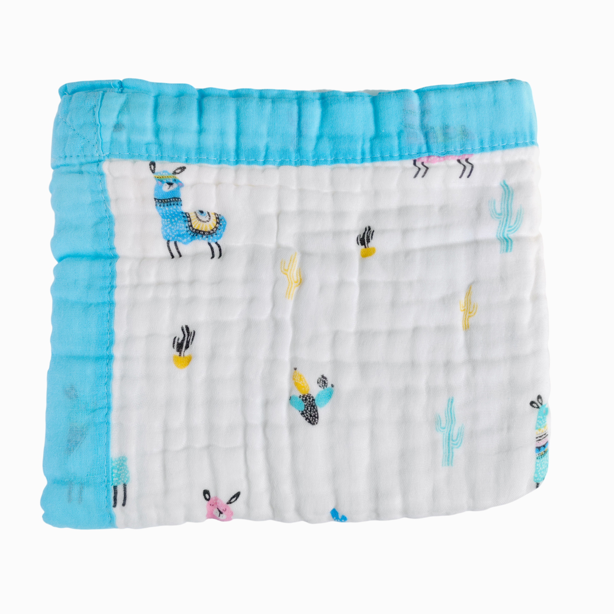 6-Layer Muslin Cotton Baby AC Blanket — Ultra-Soft, Breathable & Lightweight Blanket for Newborn to 6 Years, Stroller Cover & Crib Sheet (White and Aqua Blue)