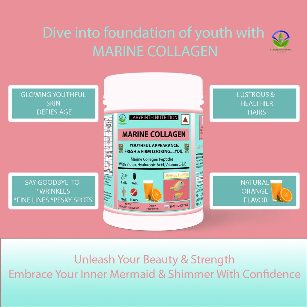Labyrinth Nutrition Marine Collagen Powder Orange for Skin, Hair & Nails