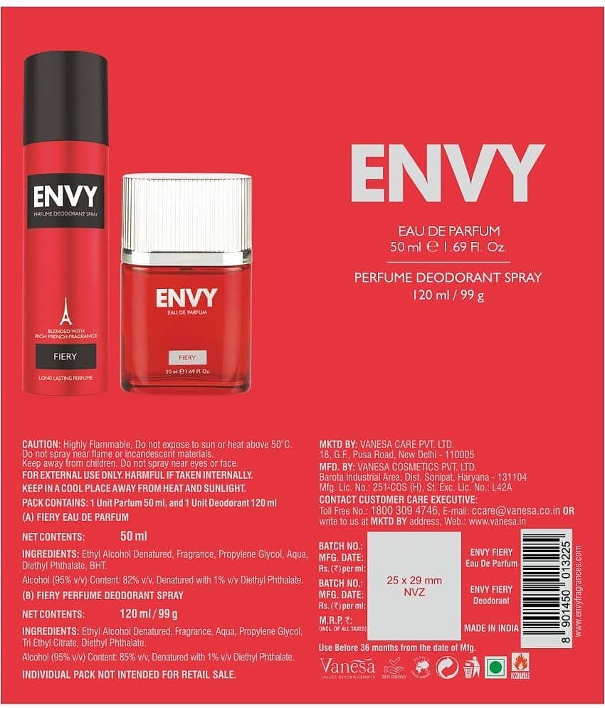 Envy Fiery Gift Pack Deodorant Spray & Perfume for Men 170 ml ( Pack of 2 ) view 2