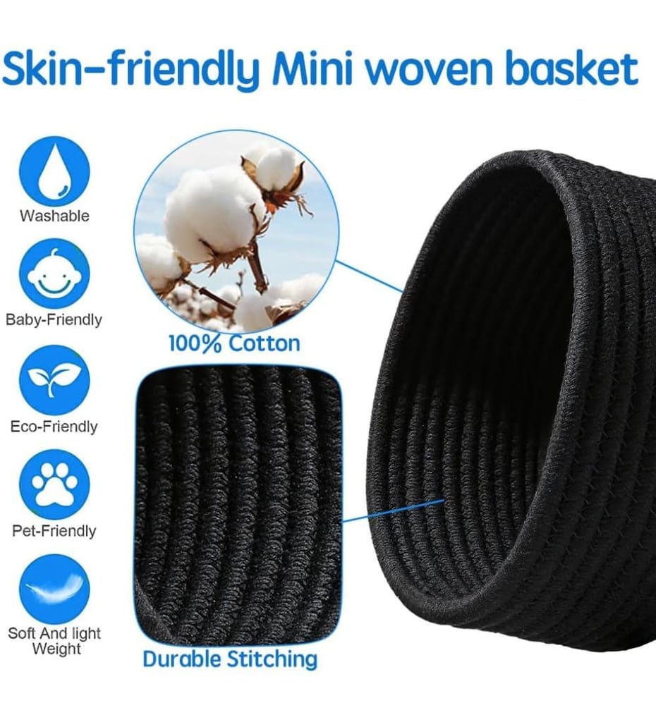 Generic Cotton 8x3 Inch Round 3 Set Bedside Organizer With Out Lid (Black)-PID66369 view 2