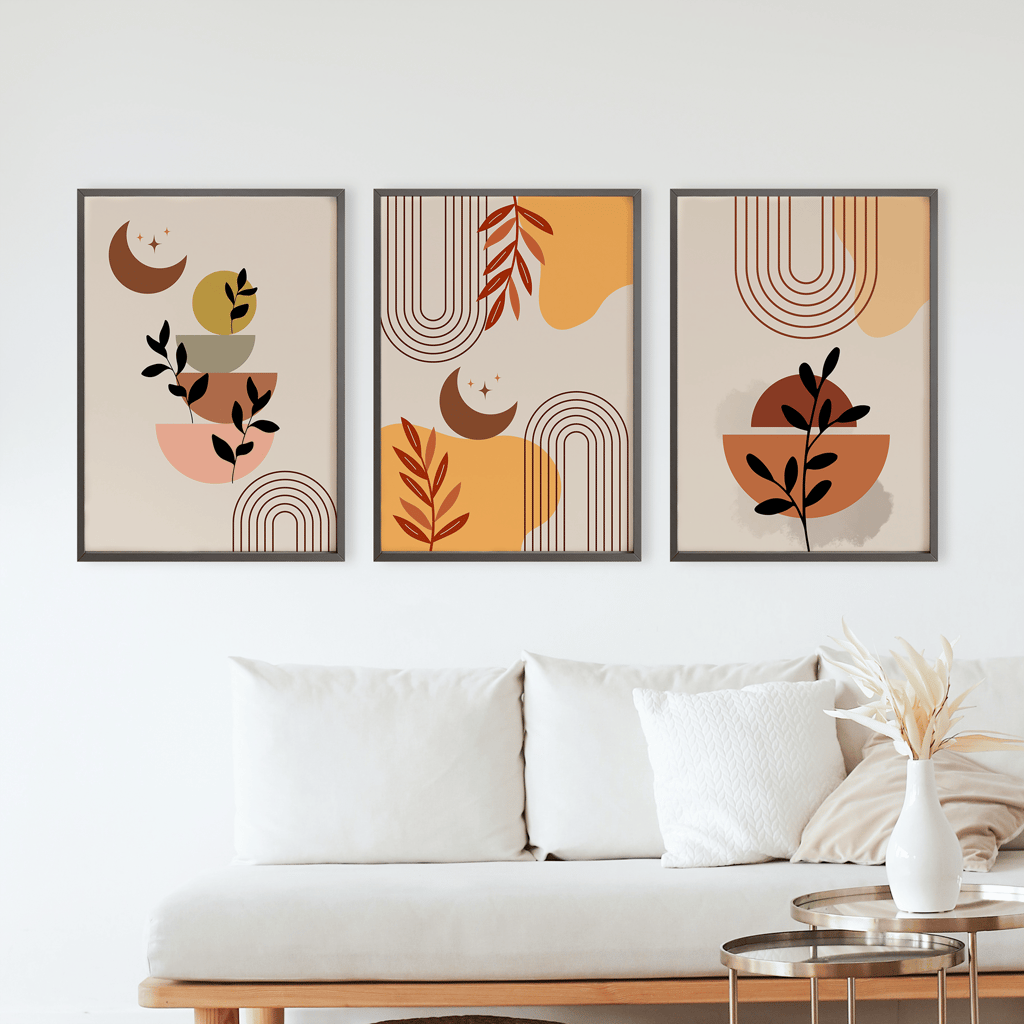Rustic Charm Set of 3 Boho Wall Art for Living room, Bedroom, Office and Hotel | Mid Century Floral|13 x 18 inches (A3)|Black view 2