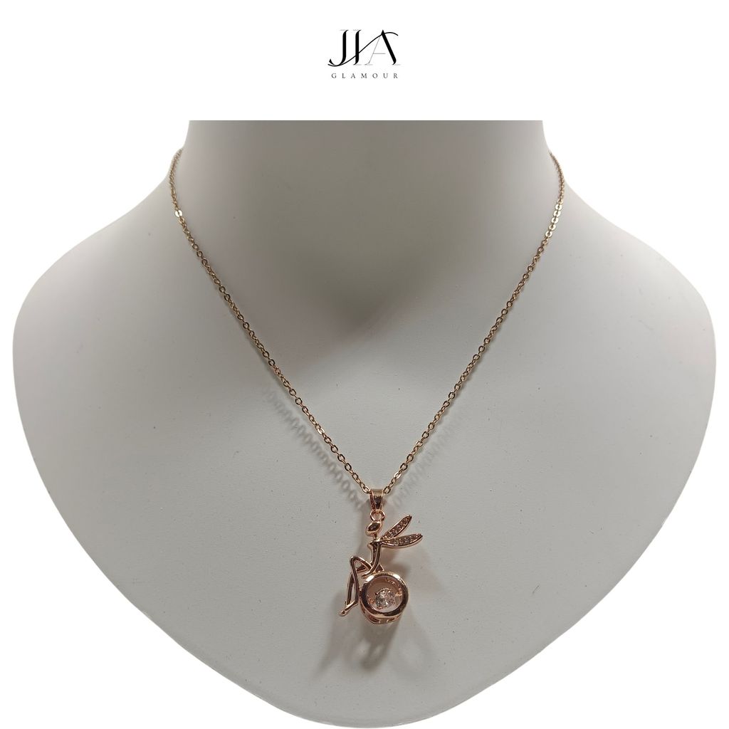 Jia Glamour Luxury Handcrafted Rose Gold Plated Necklace Jewellery Set with Fairy Pendant, AD view 2