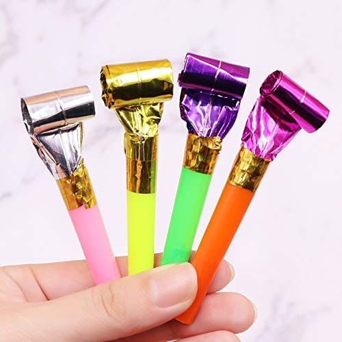 Crazy Sutra Foil Party Horns Noisemakers Blow Outs Whistles Toys for Birthday Favors (Multicolor, 50pc) view 2
