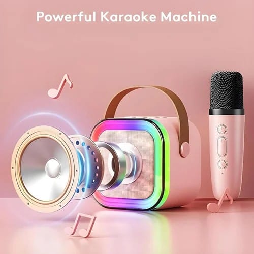 Rechargeable Bluetooth Karaoke Speaker with Wireless Microphone & LED Lights | Portable Mini Karaoke Machine Singing Mic Set | Music Speaker Toy for Kids Boys Girls Adults Party Birthday Gift view 2