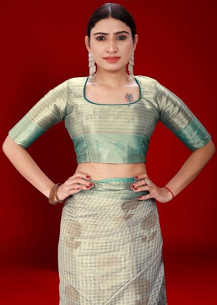 Woven Organza Saree in Grey view 2