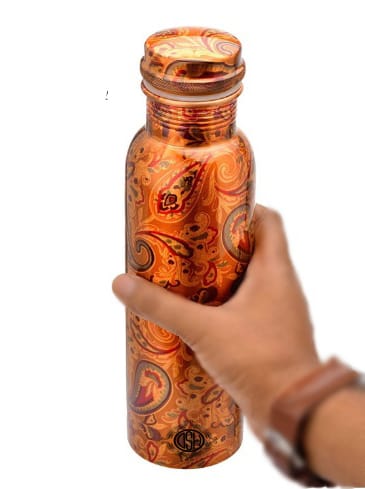 Copper Bottles for Printed Art Work, Travelling Purpose Bottles, Yoga Ayurveda Healing, 800 ML (Design P03) view 2