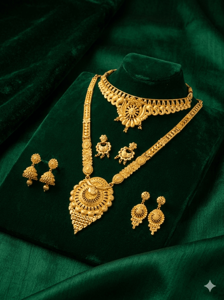 Traditional Indian Bridal Gold Necklace Combo Set
