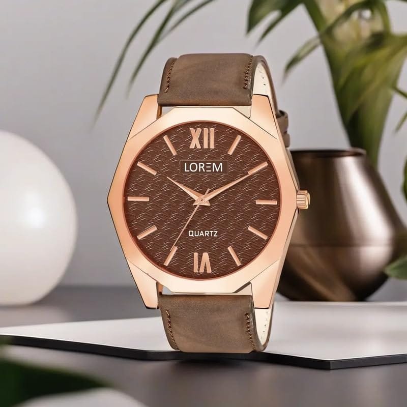 LOREM Brown 3D Embossed Dial Analog Watch for Men LR83-UF view 2
