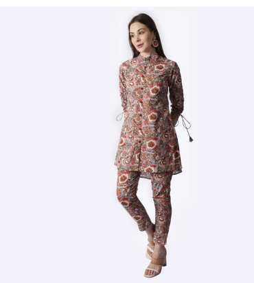RUST ORANGE FLORAL HAND PRINTED CO-ORD-2 view 2