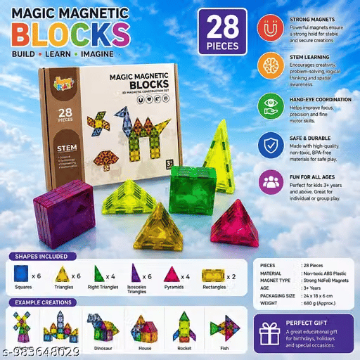 Kids Educational 3D Magic Magnetic Blocks – 28 Pieces view 2