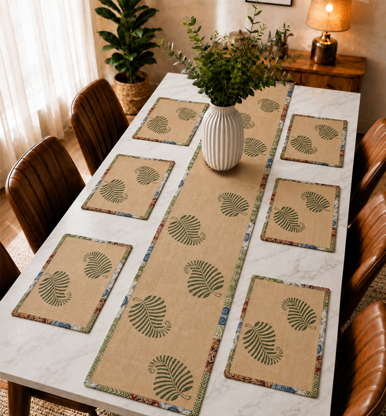Handcrafted Jute Table Runner Mat Set