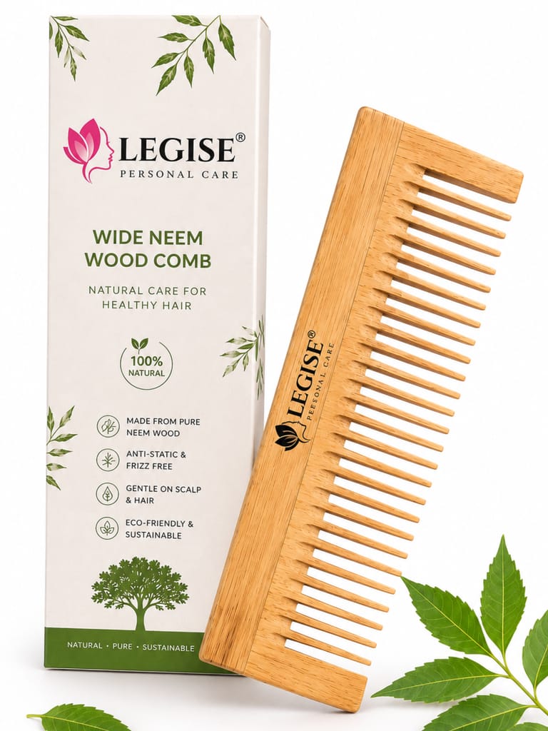 LEGISE Neem Wood Wide Tooth Comb for Hair & Scalp Care | Anti-Bacterial Wooden Comb | For Men & Women view 2
