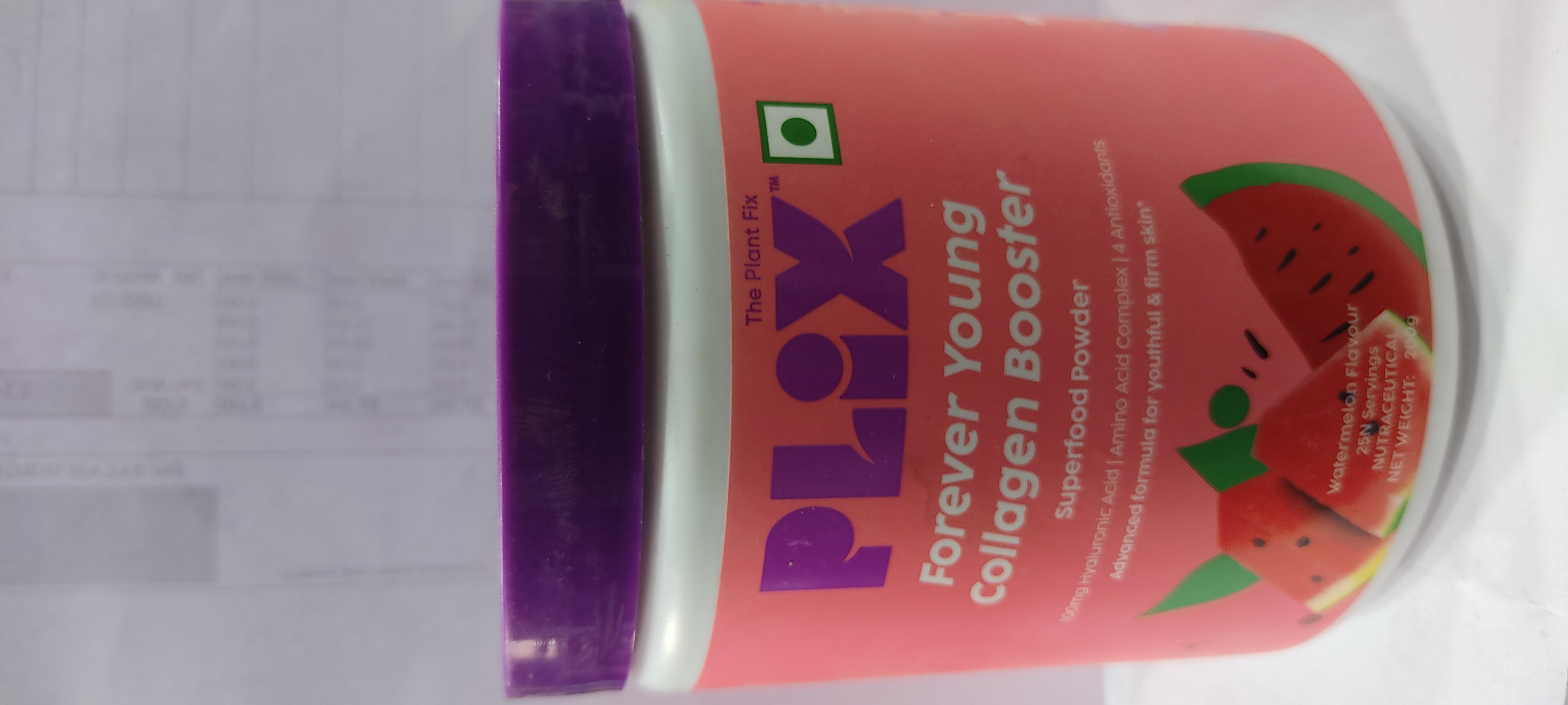 Collagen booster Advanced formula for youthful & firm skin" 25 servings Watermelon flavour Ngyaluronic acid | amino acid complex 14 antioxidants Superfood powder Nutraceutical